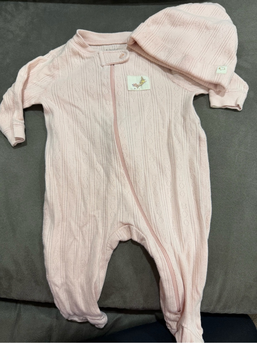 Little Snoopy Pink Cable-Knit Baby One-Piece with Hat